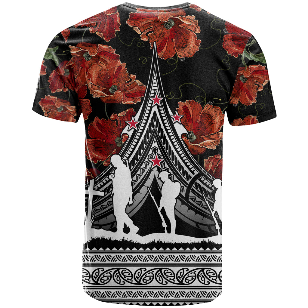New Zealand ANZAC Day T Shirt Poppy With Polynesian Pattern LT01 - Polynesian Pride