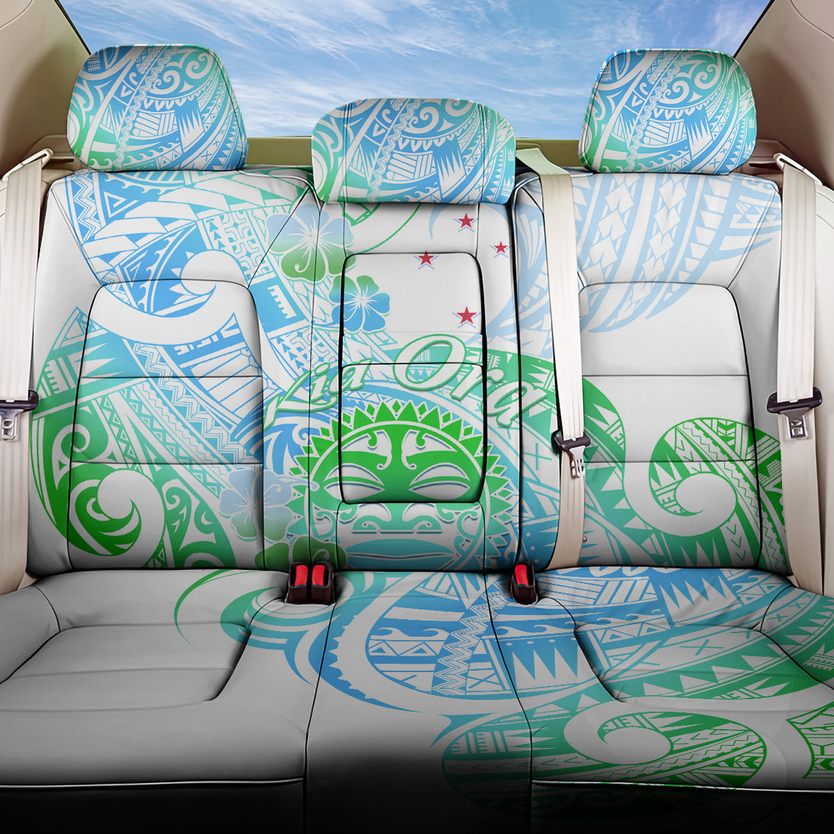 Kia Ora Maori New Zealand Pastel Back Car Seat Cover Sun Ta Moko Aqua Green Version LT01