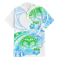 Kia Ora Maori New Zealand Pastel Family Matching Off Shoulder Short Dress and Hawaiian Shirt Sun Ta Moko Aqua Green Version LT01 - Polynesian Pride