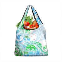 Kia Ora Maori New Zealand Pastel Grocery Bag Sun Ta Moko Aqua Green Version