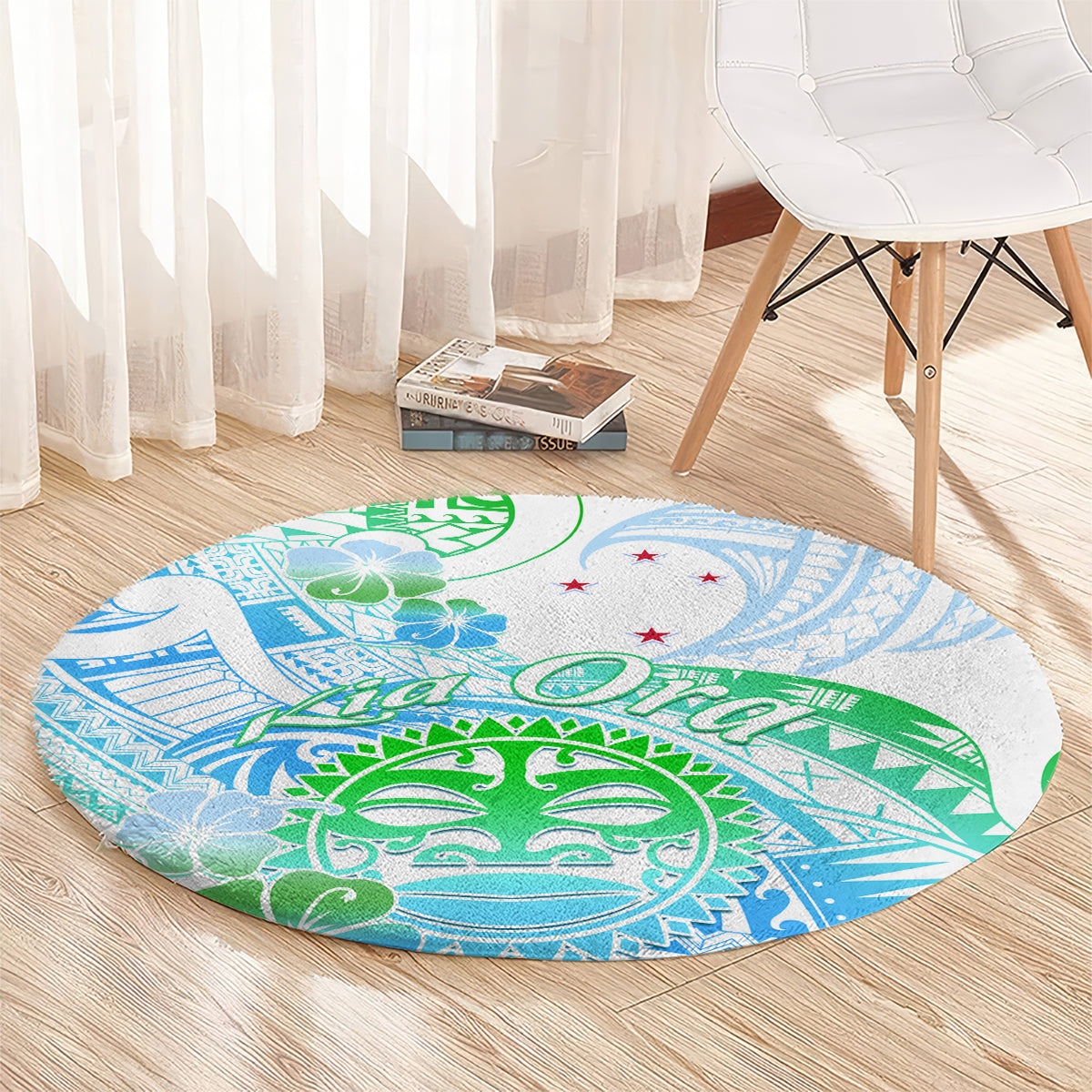 Kia Ora Maori New Zealand Pastel Round Carpet Sun Ta Moko Aqua Green Version LT01 - Polynesian Pride