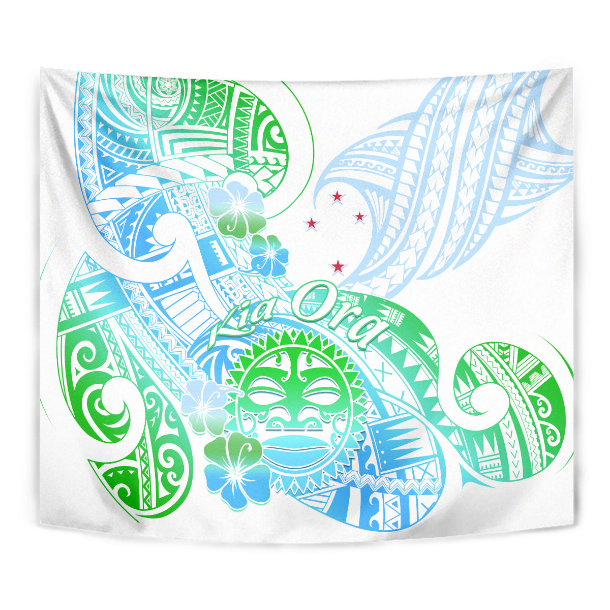 Kia Ora Maori New Zealand Pastel Tapestry Sun Ta Moko Aqua Green Version LT01 - Polynesian Pride