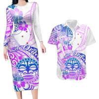 Kia Ora Maori New Zealand Pastel Couples Matching Long Sleeve Bodycon Dress and Hawaiian Shirt Sun Ta Moko Lilac Version LT01 Purple - Polynesian Pride