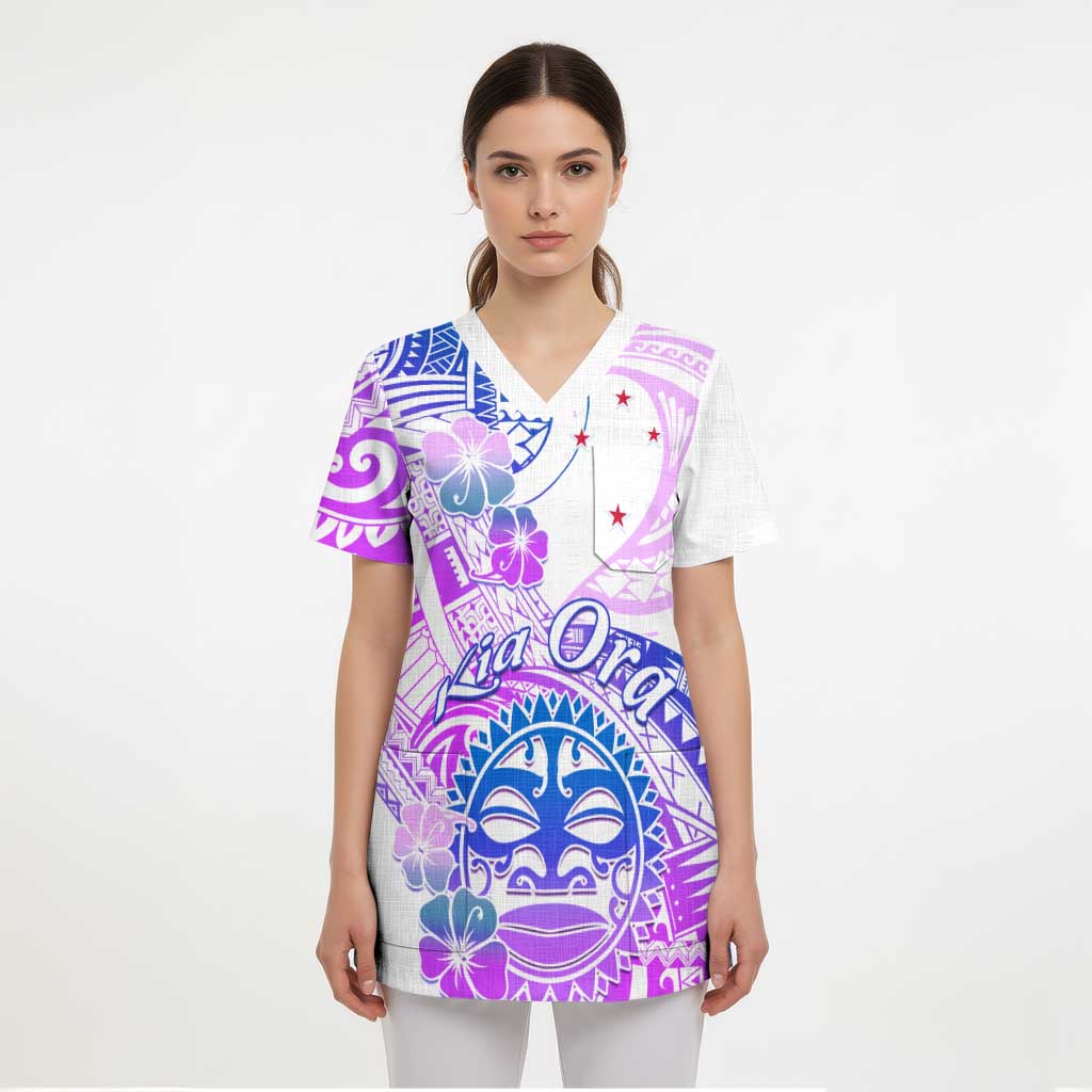 Kia Ora Maori New Zealand Pastel Scrub Top Sun Ta Moko Lilac Version - Polynesian Pride
