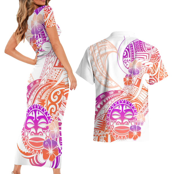 Kia Ora Maori Neuseeland Pastell Off Shoulder Kurzes Kleid blumen Sun Ta Moko Violet Version LT01 main image 1