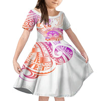 Kia Ora Maori New Zealand Pastel Family Matching Tank Maxi Dress and Hawaiian Shirt Sun Ta Moko Sunset Version LT01 Daughter's Dress Orange - Polynesian Pride