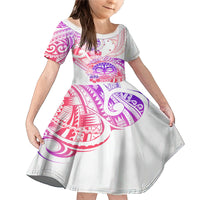 Kia Ora Maori New Zealand Pastel Family Matching Mermaid Dress and Hawaiian Shirt Sun Ta Moko Sweet Version LT01 Daughter's Dress Pink - Polynesian Pride