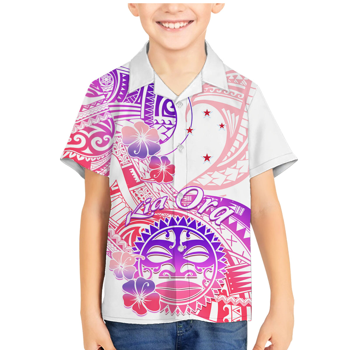 Kia Ora Maori New Zealand Pastel Family Matching Mermaid Dress and Hawaiian Shirt Sun Ta Moko Sweet Version LT01 Son's Shirt Pink - Polynesian Pride