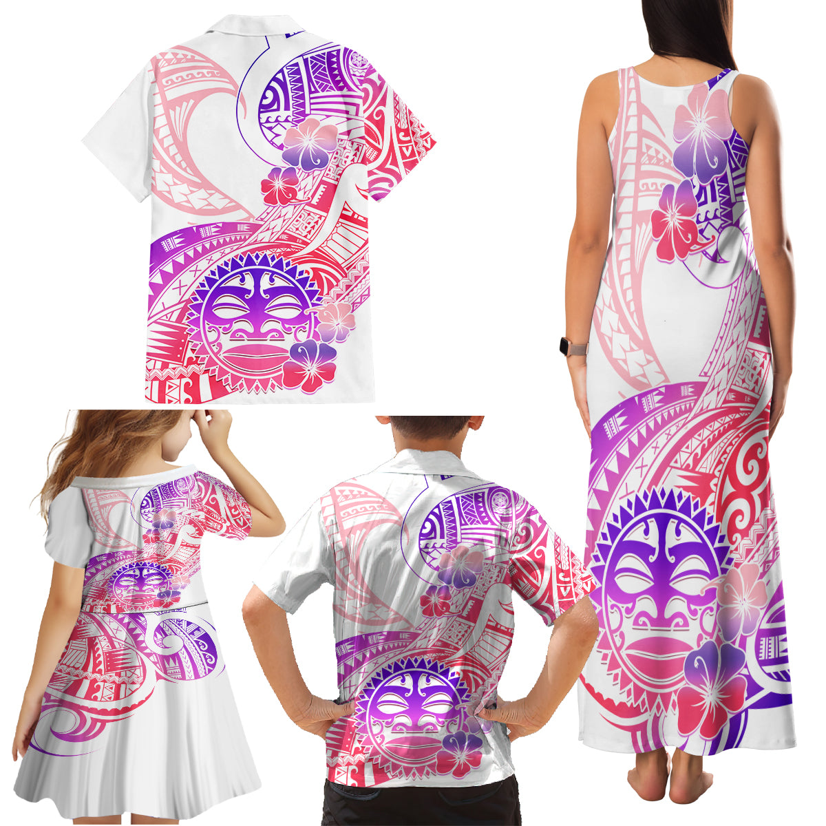 Kia Ora Maori New Zealand Pastel Family Matching Tank Maxi Dress and Hawaiian Shirt Sun Ta Moko Sweet Version LT01 - Polynesian Pride