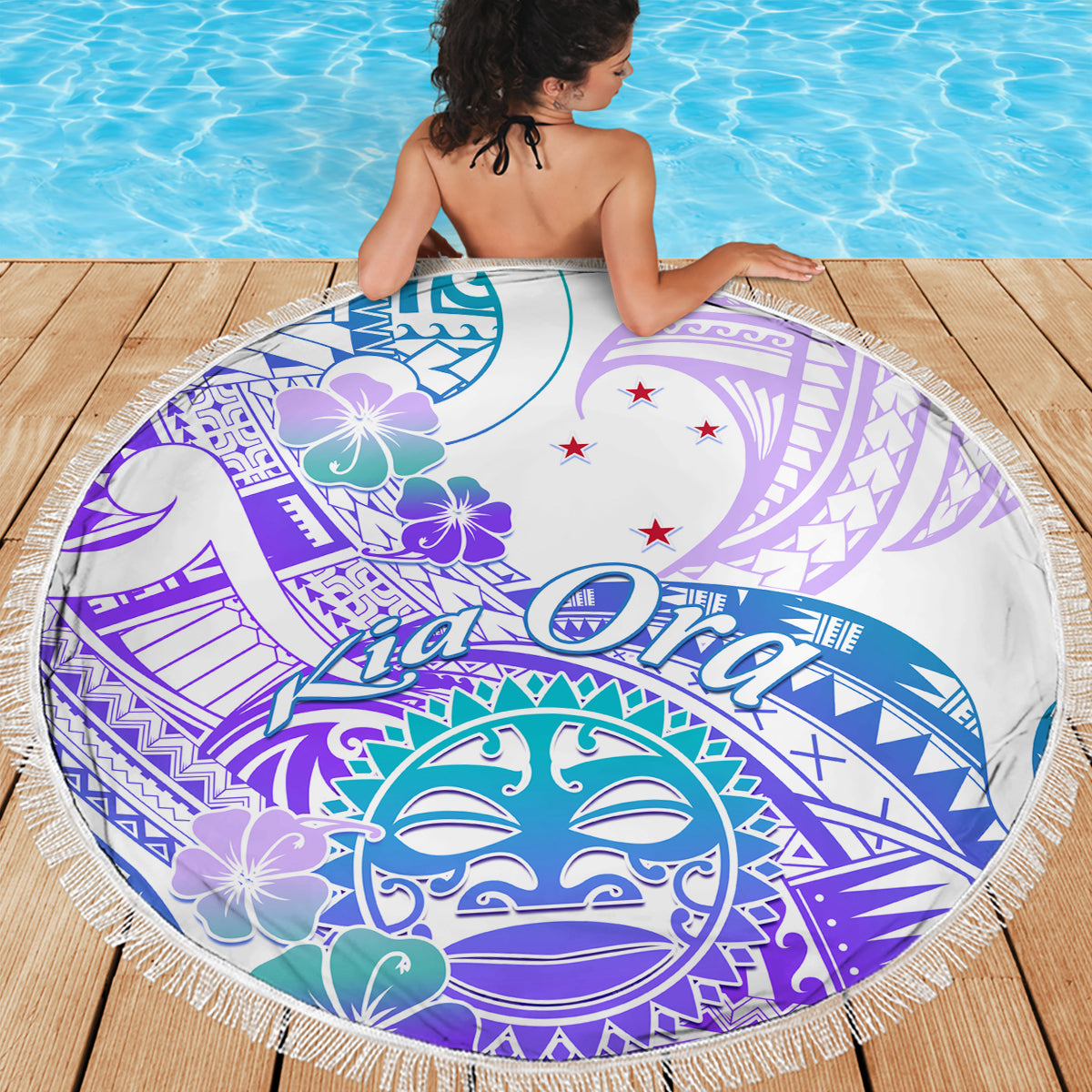 Kia Ora Maori New Zealand Pastel Beach Blanket Sun Ta Moko Violet Version LT01 - Polynesian Pride