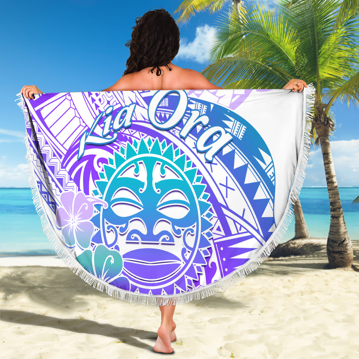 Kia Ora Maori New Zealand Pastel Beach Blanket Sun Ta Moko Violet Version LT01 - Polynesian Pride