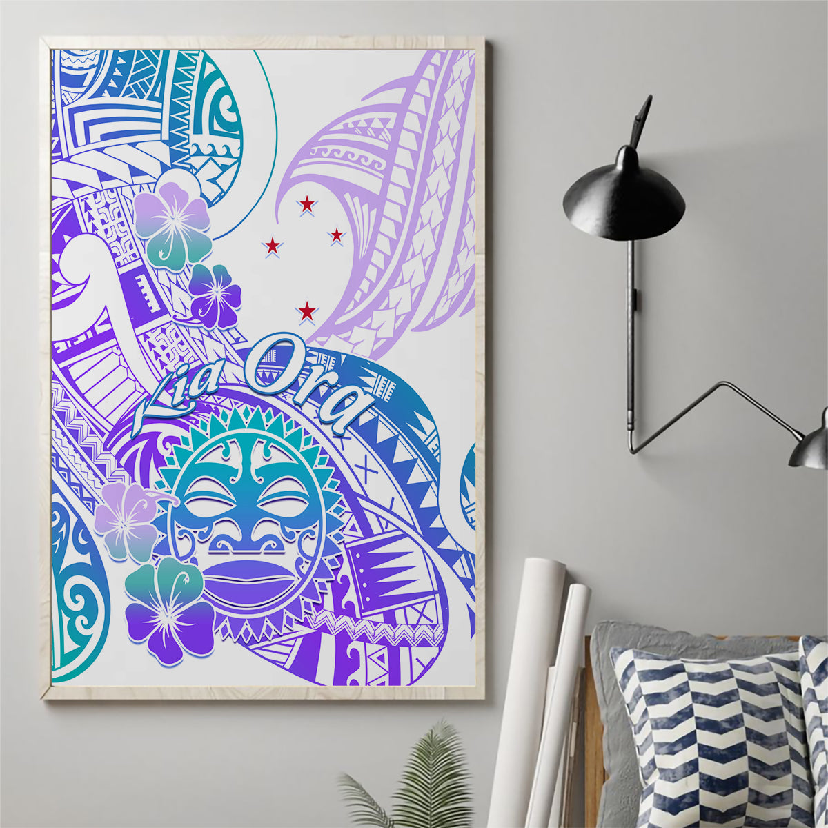 Kia Ora Maori New Zealand Pastel Canvas Wall Art Sun Ta Moko Violet Version LT01 - Polynesian Pride