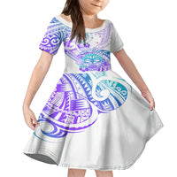 Kia Ora Maori New Zealand Pastel Family Matching Off Shoulder Short Dress and Hawaiian Shirt Sun Ta Moko Violet Version LT01 Daughter's Dress Purple - Polynesian Pride