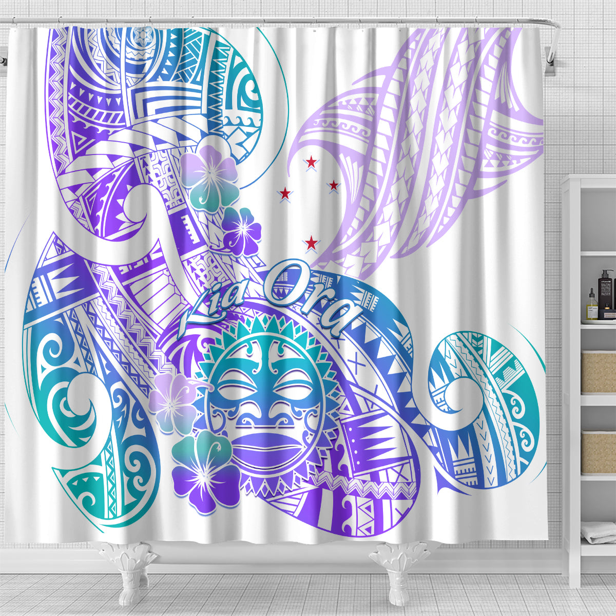 Kia Ora Maori New Zealand Pastel Shower Curtain Sun Ta Moko Violet Version LT01 - Polynesian Pride