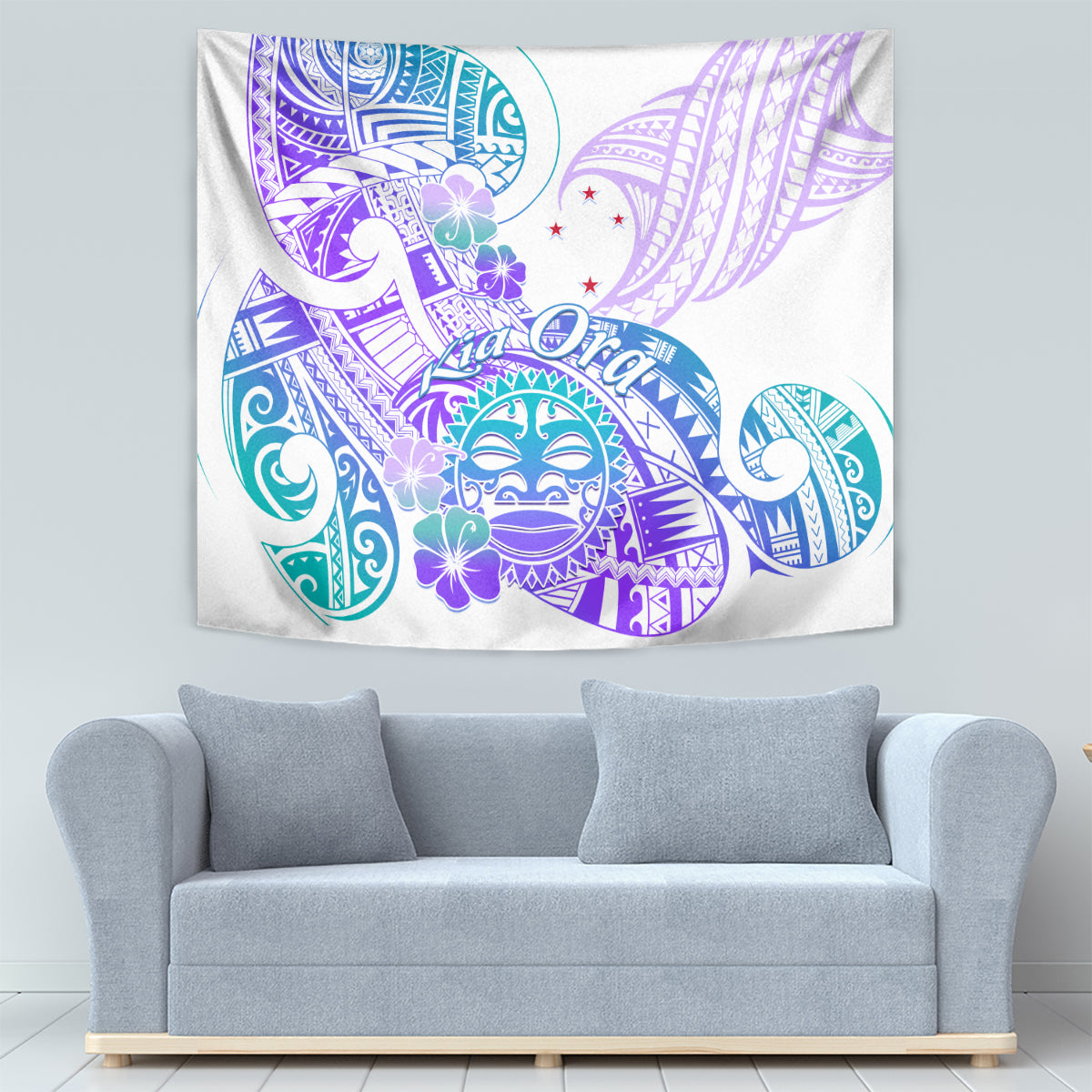 Kia Ora Maori New Zealand Pastel Tapestry Sun Ta Moko Violet Version LT01 - Polynesian Pride