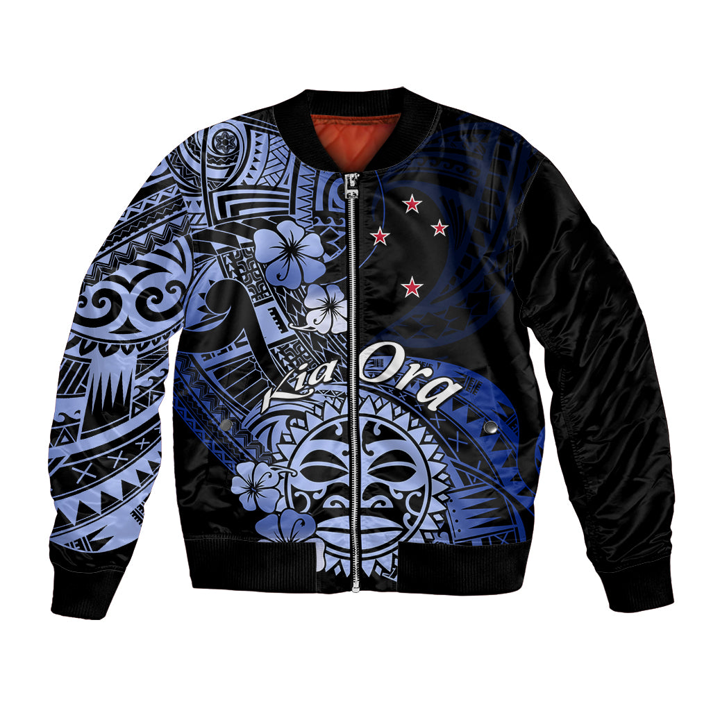 Aotearoa Kia Ora New Zealand Ta Moko Blue Version Bomber Jacket LT01 Unisex Blue - Polynesian Pride