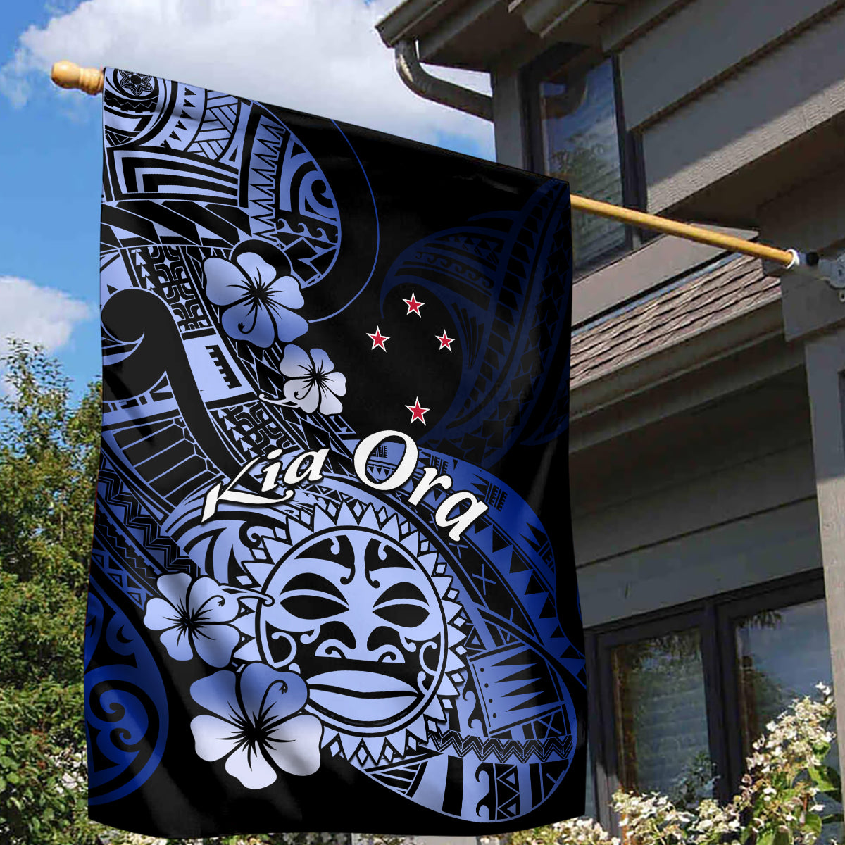 Aotearoa Kia Ora New Zealand Ta Moko Blue Version Garden Flag LT01 - Polynesian Pride