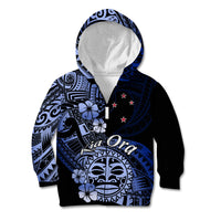 Aotearoa Kia Ora New Zealand Ta Moko Blue Version Kid Hoodie LT01 Zip Hoodie Blue - Polynesian Pride