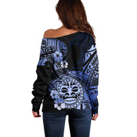 Aotearoa Kia Ora New Zealand Ta Moko Blue Version Off Shoulder Sweater LT01 - Polynesian Pride