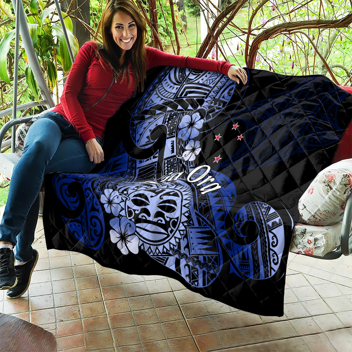 Aotearoa Kia Ora New Zealand Ta Moko Blue Version Quilt LT01 - Polynesian Pride