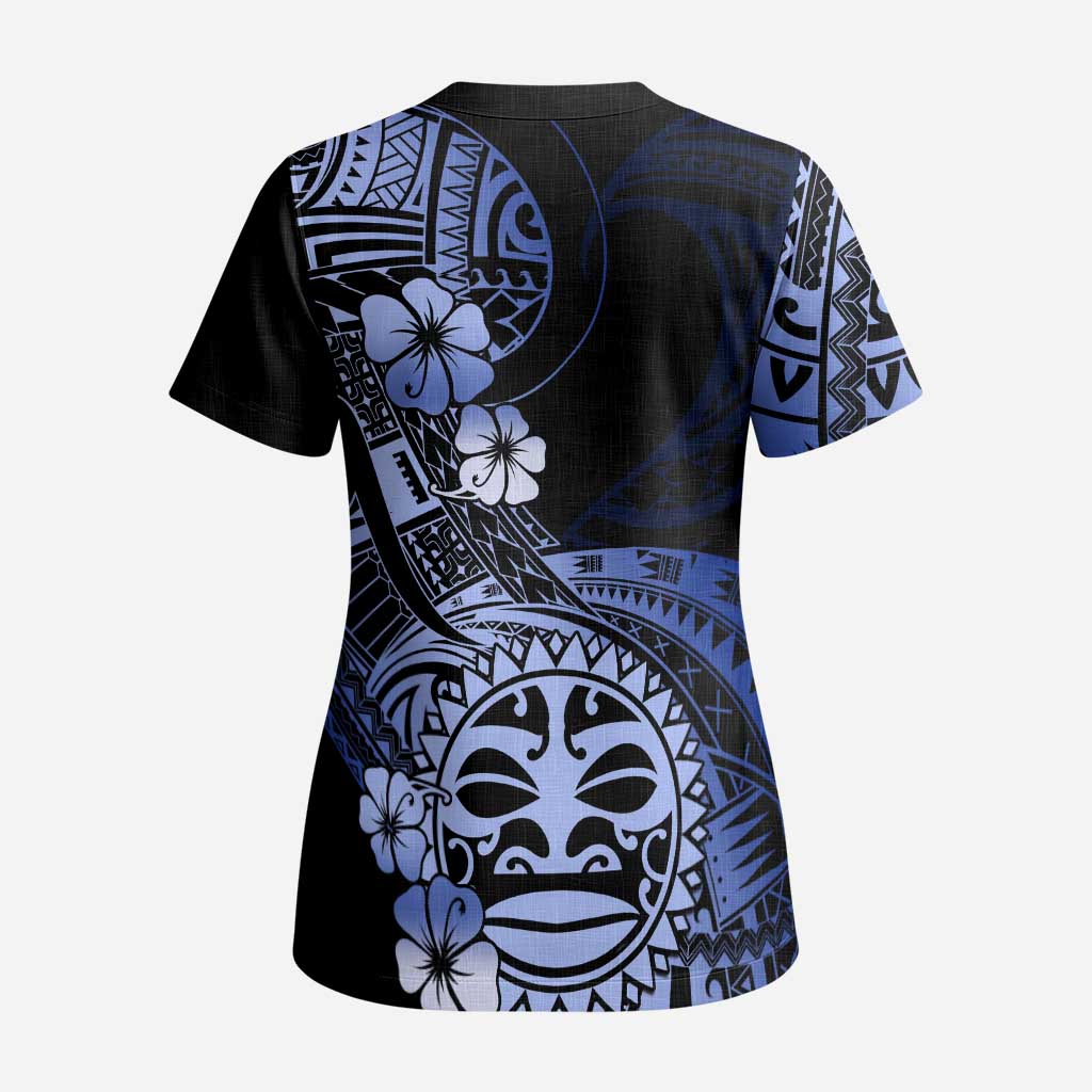 Aotearoa Kia Ora New Zealand Ta Moko Blue Version Scrub Top - Polynesian Pride