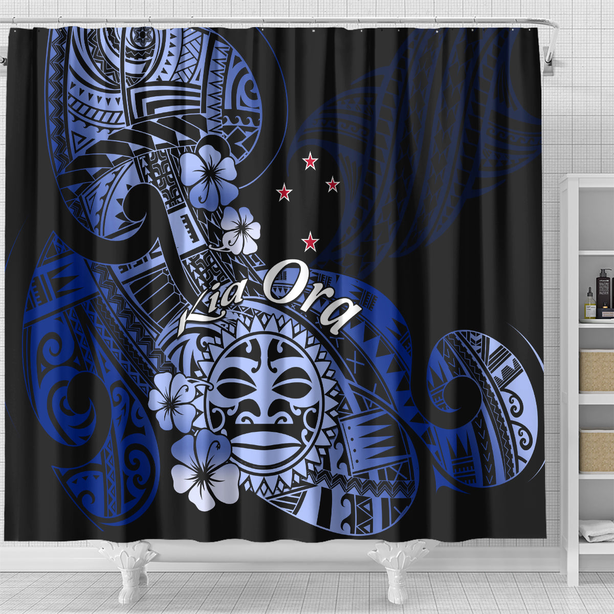 Aotearoa Kia Ora New Zealand Ta Moko Blue Version Shower Curtain LT01 - Polynesian Pride