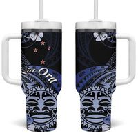 Aotearoa Kia Ora New Zealand Ta Moko Blue Version Tumbler With Handle