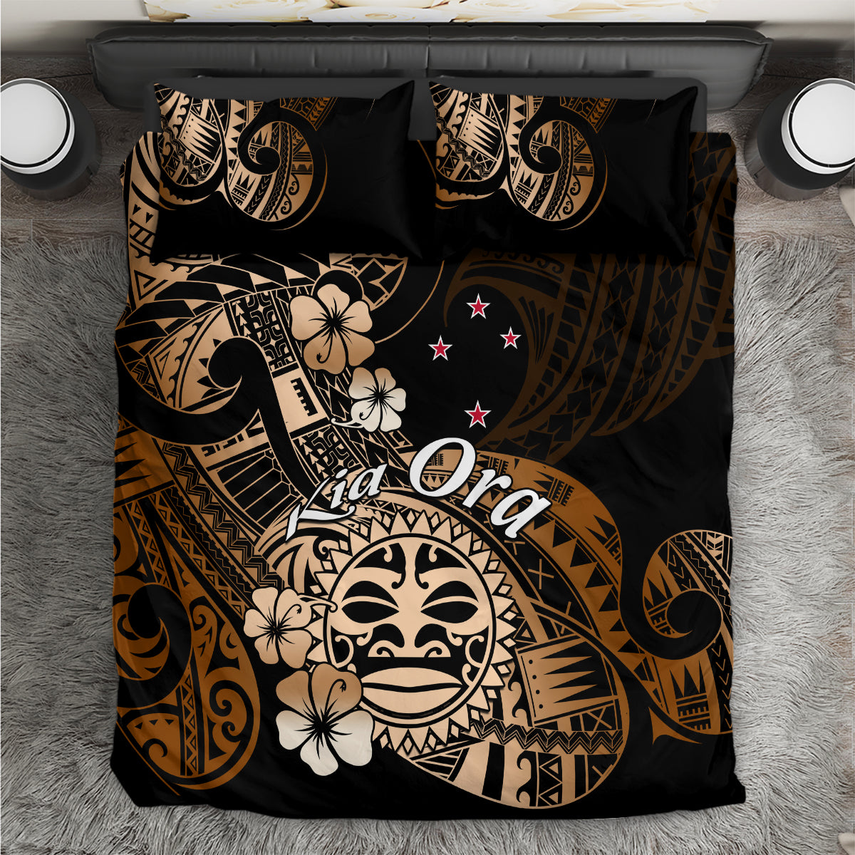 Aotearoa Kia Ora New Zealand Ta Moko Gold Version Bedding Set LT01 Gold - Polynesian Pride