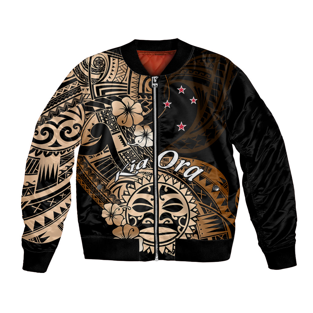Aotearoa Kia Ora New Zealand Ta Moko Gold Version Bomber Jacket LT01 Unisex Gold - Polynesian Pride