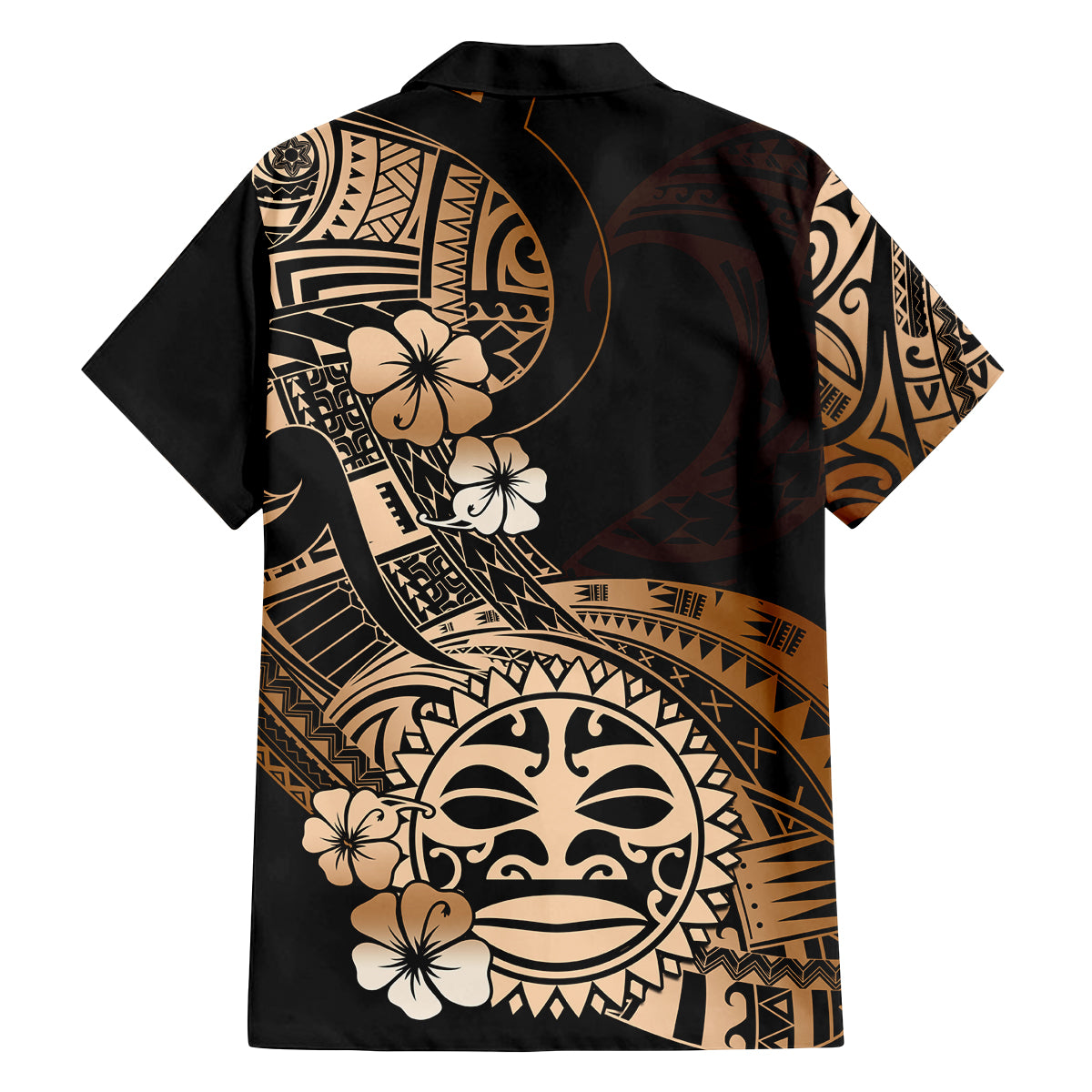 Aotearoa Kia Ora New Zealand Ta Moko Gold Version Family Matching Long Sleeve Bodycon Dress and Hawaiian Shirt LT01 - Polynesian Pride