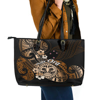Aotearoa Kia Ora New Zealand Ta Moko Gold Version Leather Tote Bag LT01 - Polynesian Pride