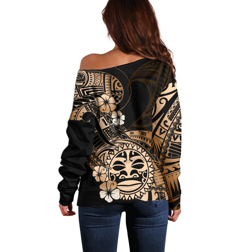 Aotearoa Kia Ora New Zealand Ta Moko Gold Version Off Shoulder Sweater LT01 - Polynesian Pride