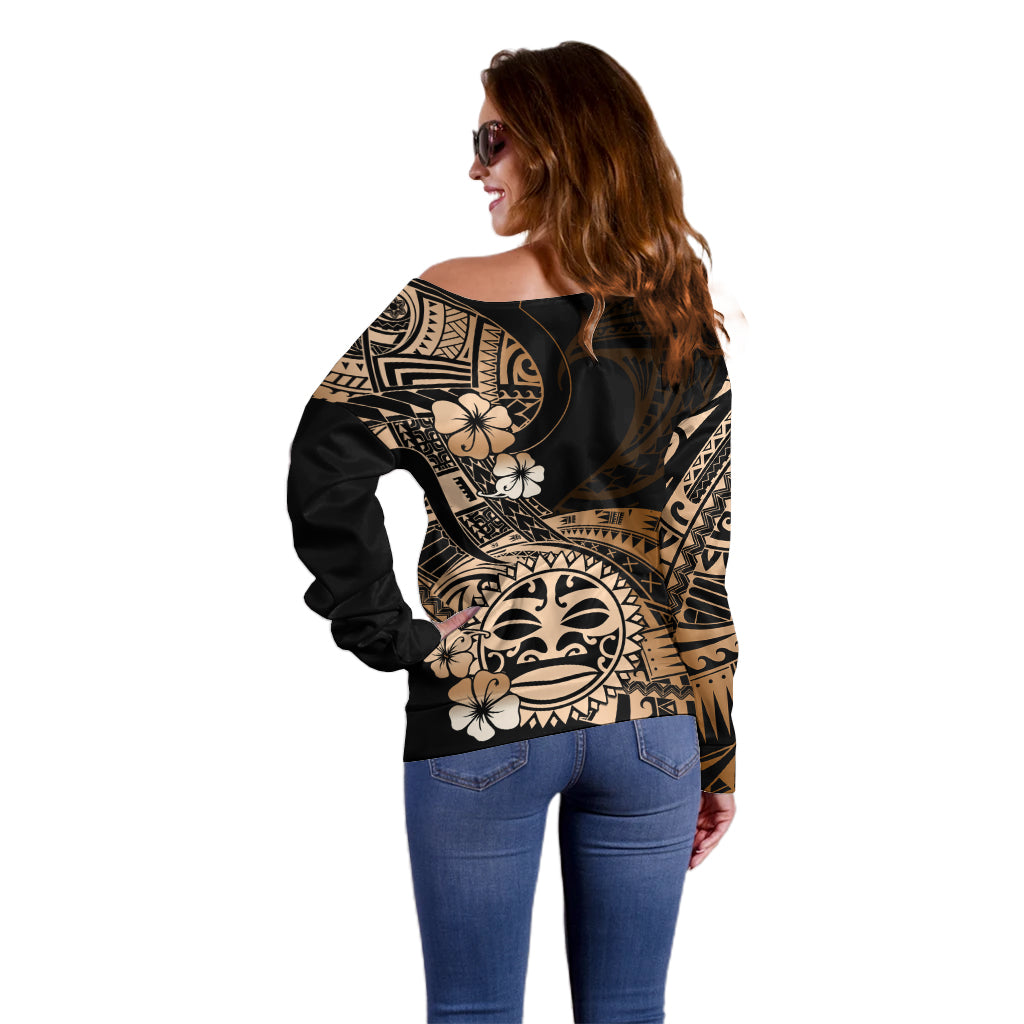 Aotearoa Kia Ora New Zealand Ta Moko Gold Version Off Shoulder Sweater LT01 - Polynesian Pride