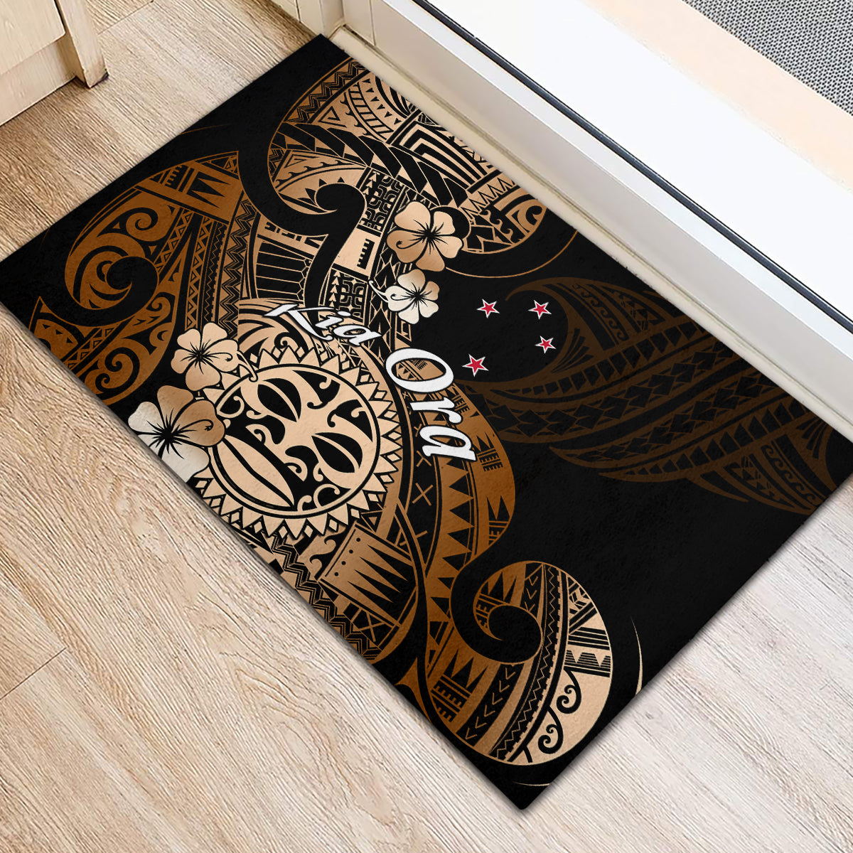 Aotearoa Kia Ora New Zealand Ta Moko Gold Version Rubber Doormat LT01 - Polynesian Pride