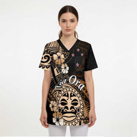 Aotearoa Kia Ora New Zealand Ta Moko Gold Version Scrub Top - Polynesian Pride