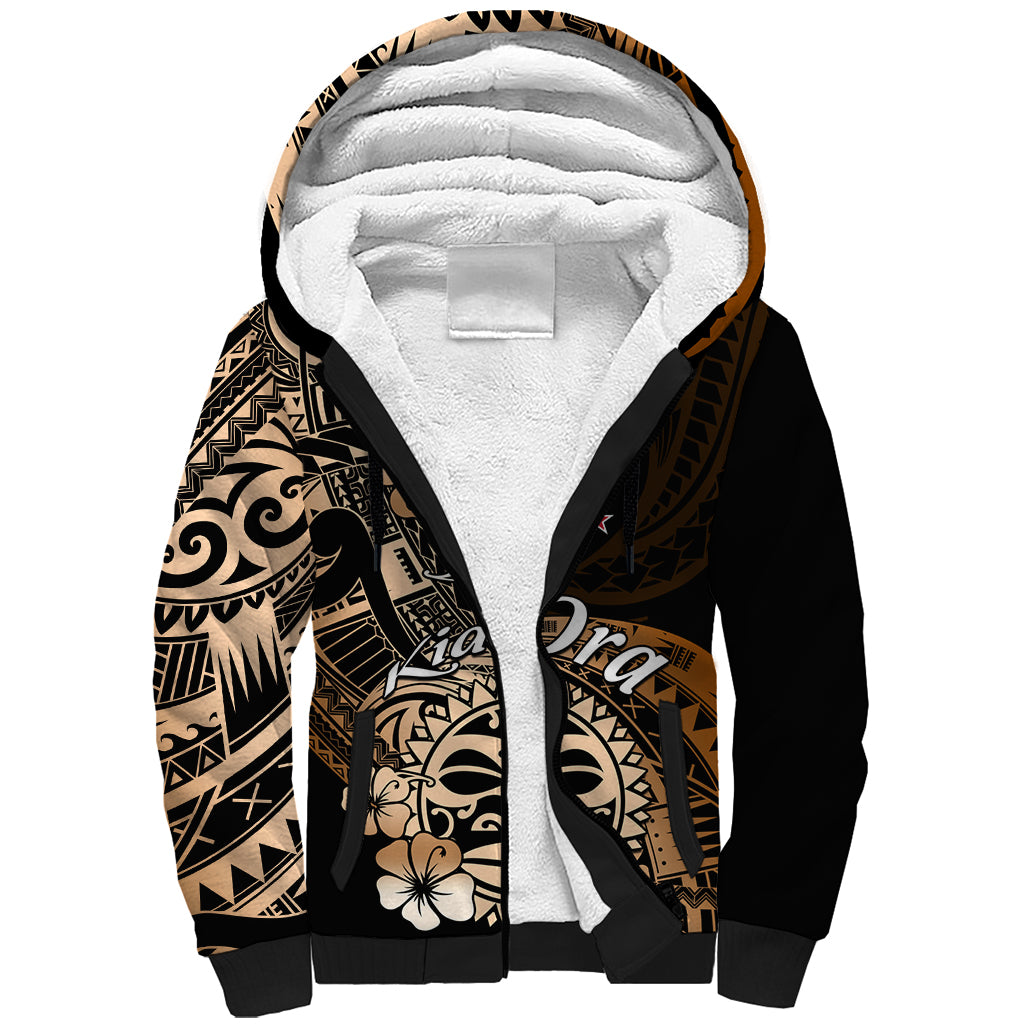 Aotearoa Kia Ora New Zealand Ta Moko Gold Version Sherpa Hoodie LT01 Unisex Gold - Polynesian Pride