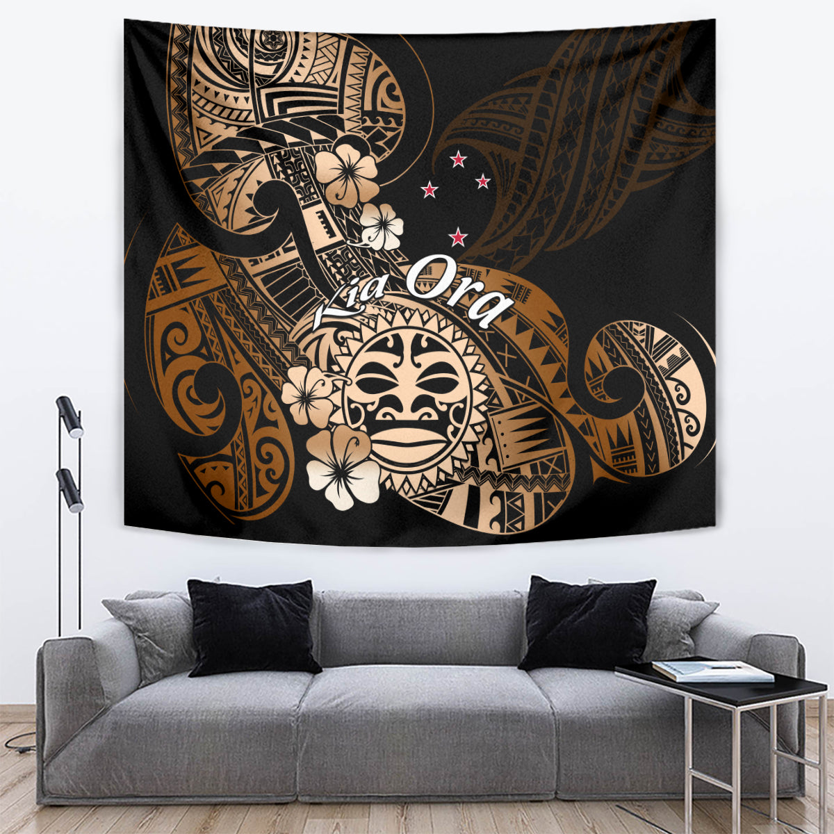 Aotearoa Kia Ora New Zealand Ta Moko Gold Version Tapestry LT01 - Polynesian Pride