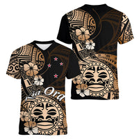 Aotearoa Kia Ora New Zealand Ta Moko Gold Version Women V Neck T Shirt LT01 - Polynesian Pride