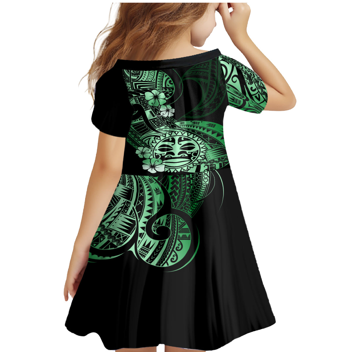 Aotearoa Kia Ora New Zealand Ta Moko Green Version Family Matching Mermaid Dress and Hawaiian Shirt LT01 - Polynesian Pride