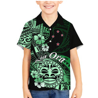 Aotearoa Kia Ora New Zealand Ta Moko Green Version Family Matching Mermaid Dress and Hawaiian Shirt LT01 Son's Shirt Green - Polynesian Pride