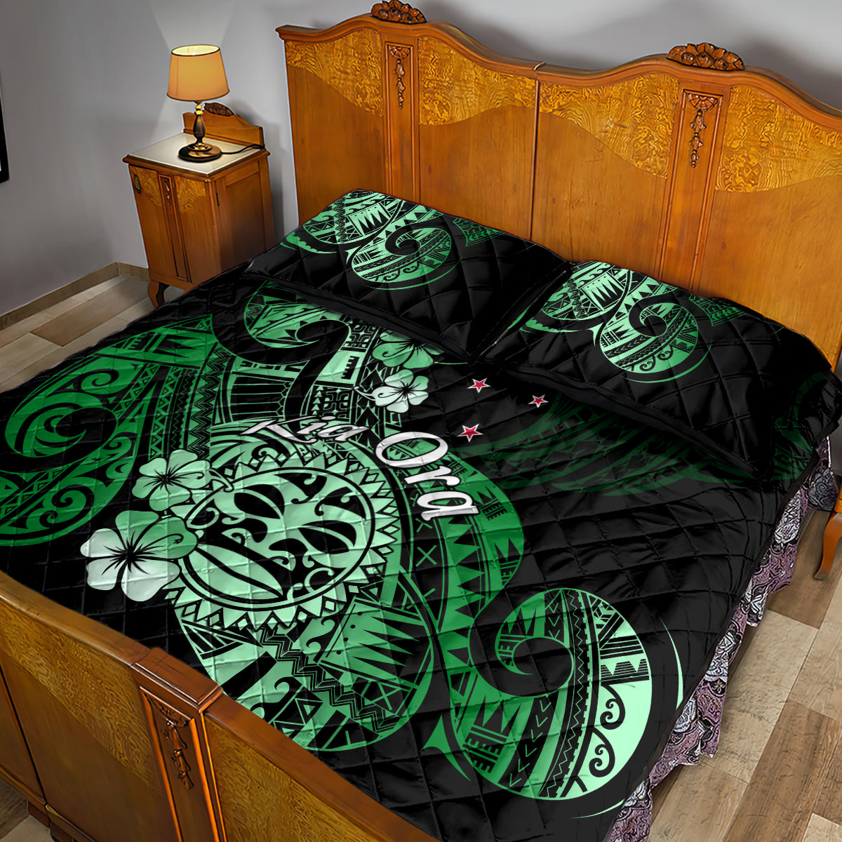 Aotearoa Kia Ora New Zealand Ta Moko Green Version Quilt Bed Set LT01 - Polynesian Pride