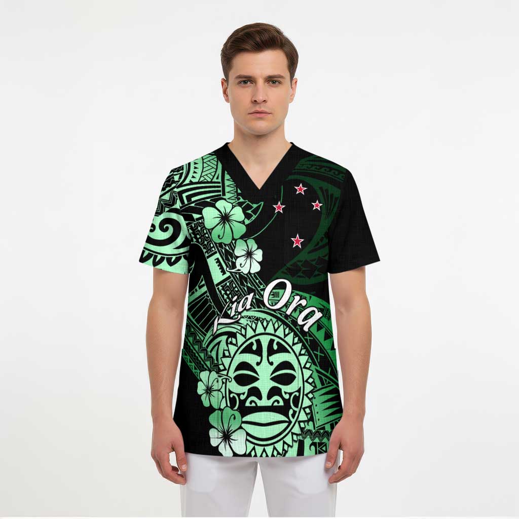 Aotearoa Kia Ora New Zealand Ta Moko Green Version Scrub Top - Polynesian Pride