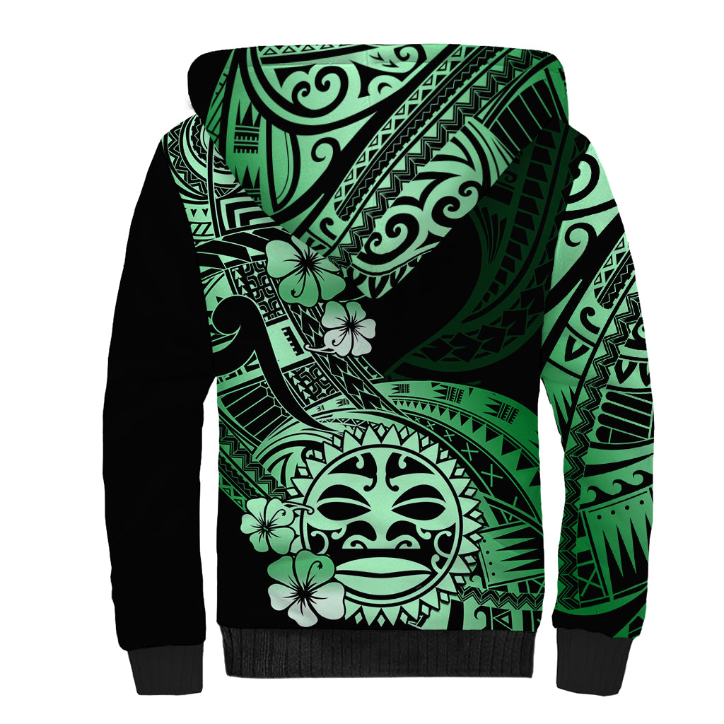 Aotearoa Kia Ora New Zealand Ta Moko Green Version Sherpa Hoodie LT01 - Polynesian Pride