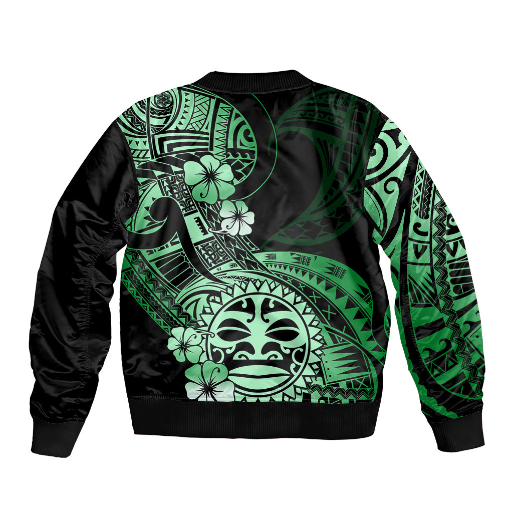 Aotearoa Kia Ora New Zealand Ta Moko Green Version Sleeve Zip Bomber Jacket LT01 - Polynesian Pride