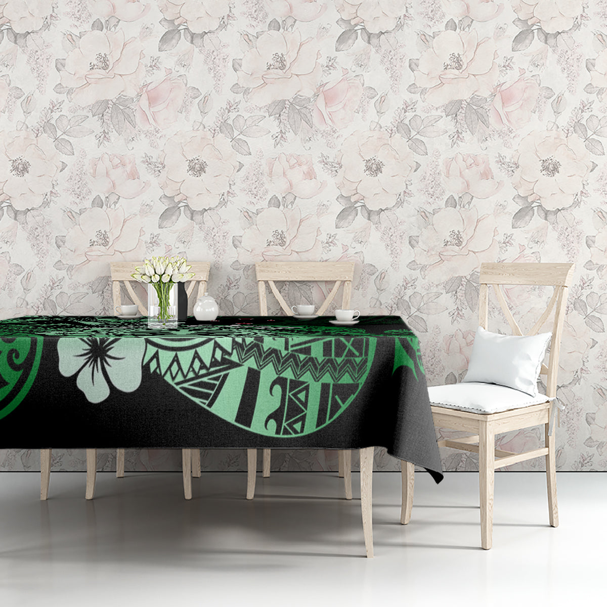Aotearoa Kia Ora New Zealand Ta Moko Green Version Tablecloth LT01 - Polynesian Pride