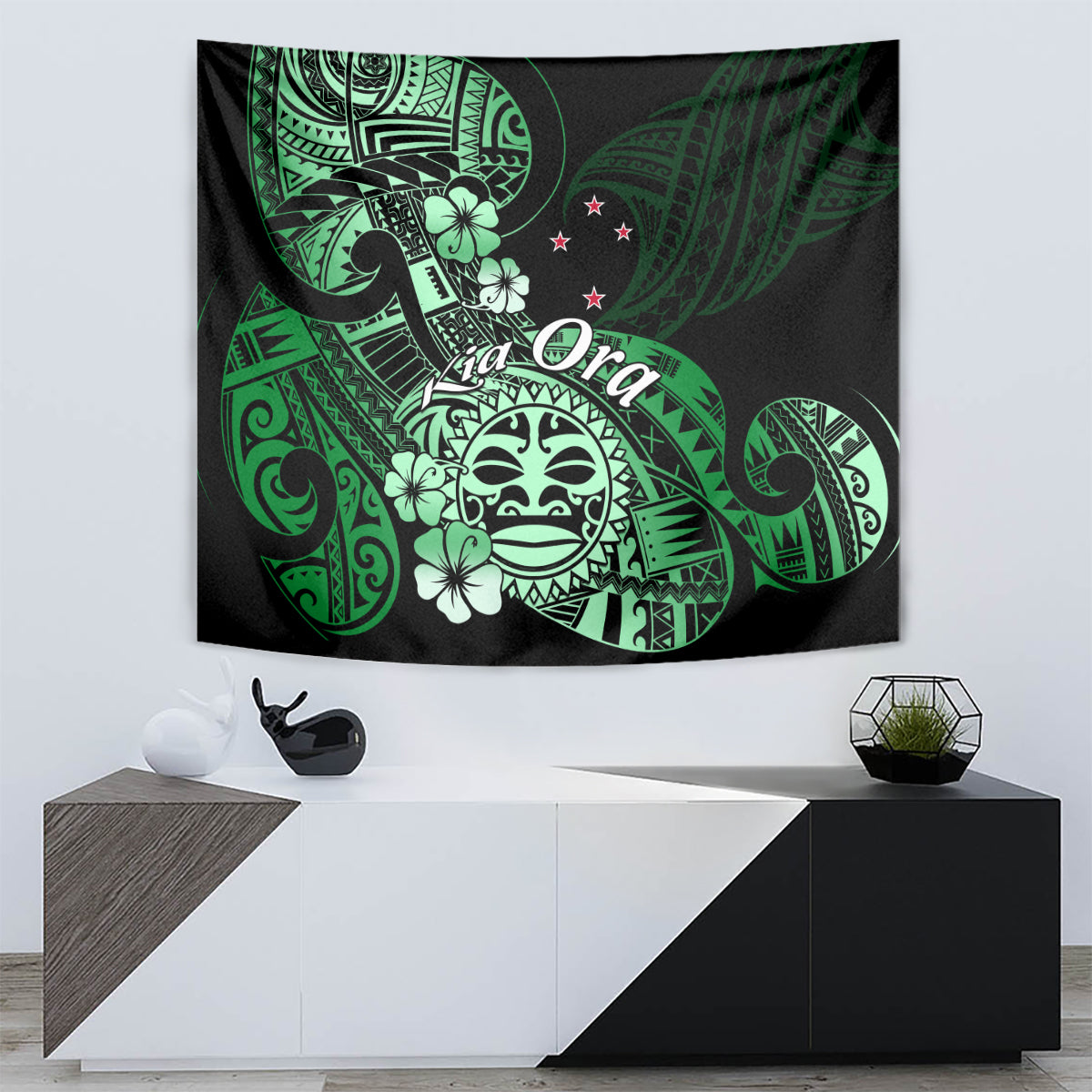 Aotearoa Kia Ora New Zealand Ta Moko Green Version Tapestry LT01 - Polynesian Pride