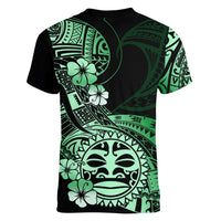 Aotearoa Kia Ora New Zealand Ta Moko Green Version Women V Neck T Shirt LT01 - Polynesian Pride