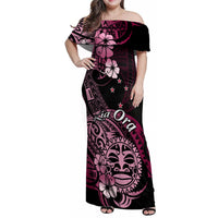 Aotearoa Kia Ora New Zealand Ta Moko Pink Version Family Matching Off Shoulder Maxi Dress and Hawaiian Shirt LT01 Mom's Dress Pink - Polynesian Pride