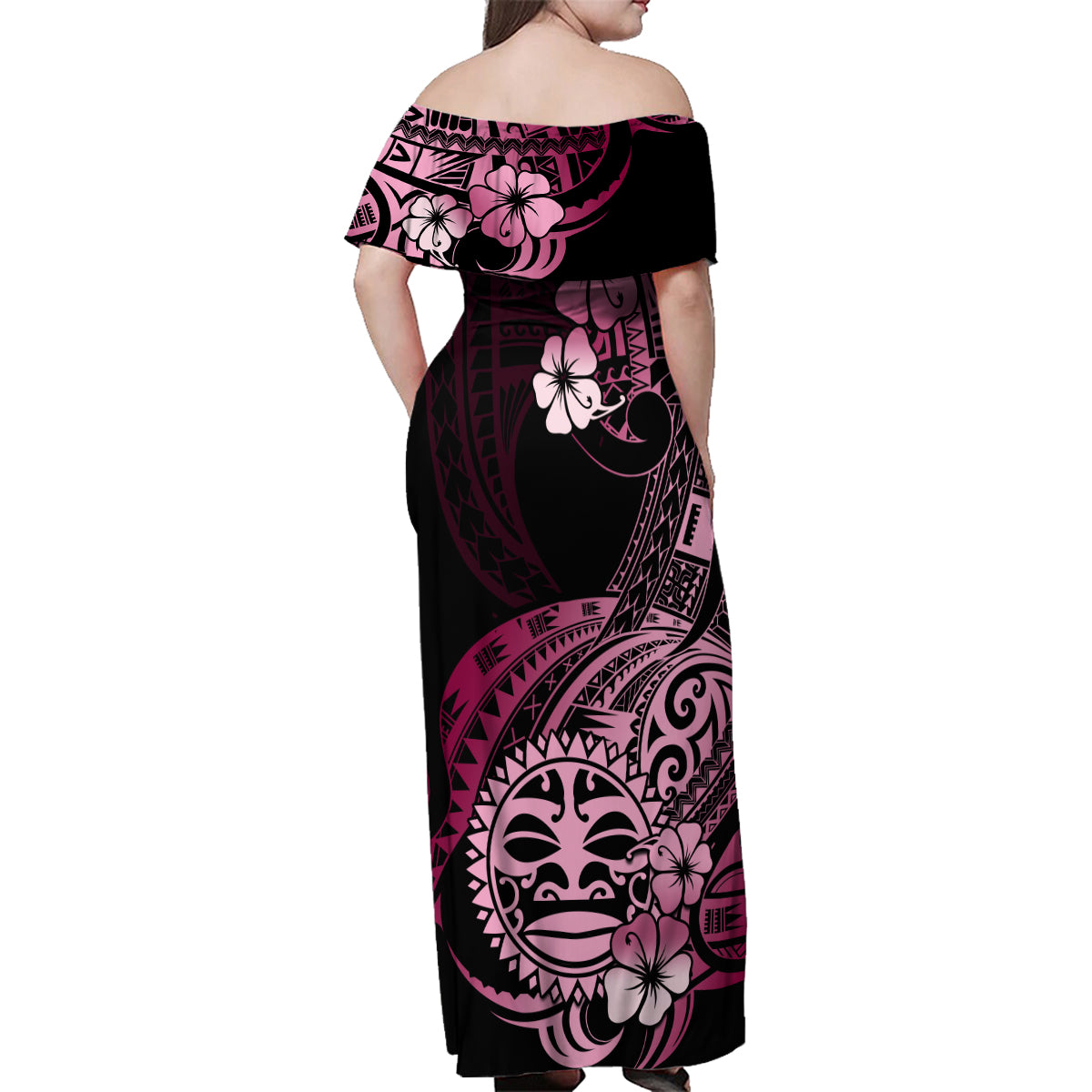 Aotearoa Kia Ora New Zealand Ta Moko Pink Version Family Matching Off Shoulder Maxi Dress and Hawaiian Shirt LT01 - Polynesian Pride