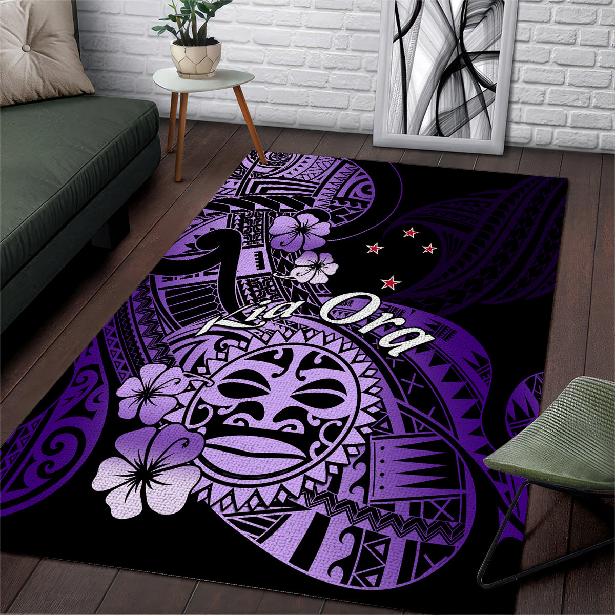 Aotearoa Kia Ora New Zealand Ta Moko Purple Version Area Rug LT01 Purple - Polynesian Pride